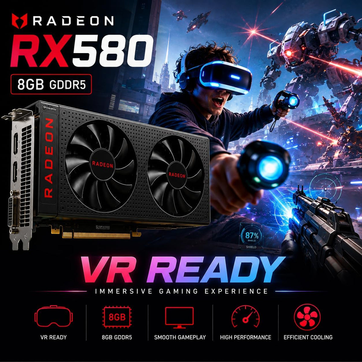 Gaming Desktop PC Computer 12-Core Processor Radeon RX580 GDDR5