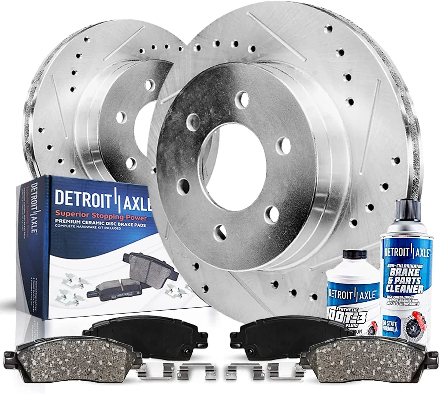 Detroit Axle - 6 Lugs Rear Brake Kit 2012-2020 Ford F-150 Drilled Slotted Disc Brake Rotors Ceramic Brakes Pads 2013 2014 2015 2016 2017 2018 2019 Replacement : 13.7" Rotor