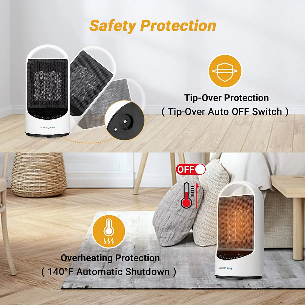 INKBIRDPLUS 1500W Portable WiFi Space Heater with 24 Hours Timer, 3 Modes, Overheating &Tip-over Protection Support Alexa, Bedroom, Office and Indoor Use