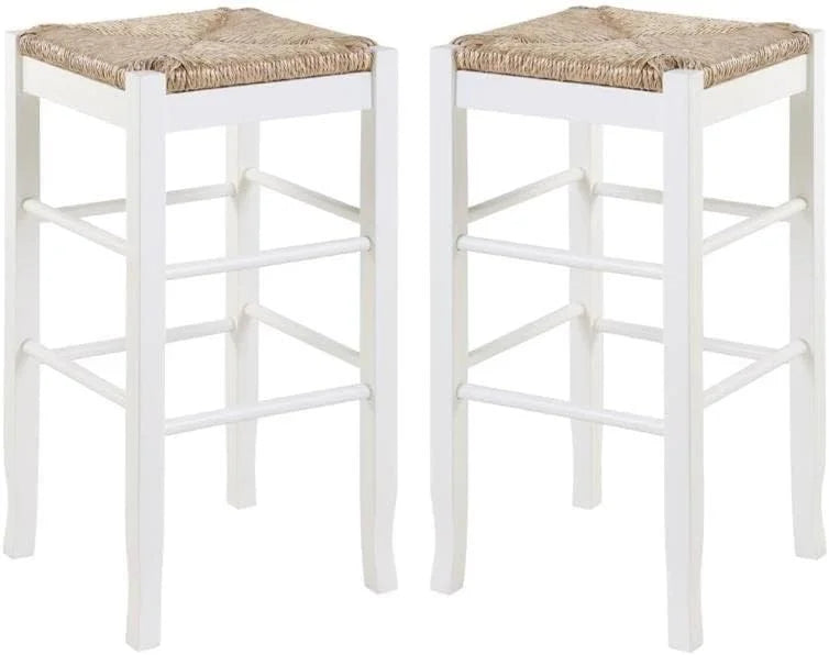 Square Rush 29" Stationary Bar Stool In White - Set Of 2