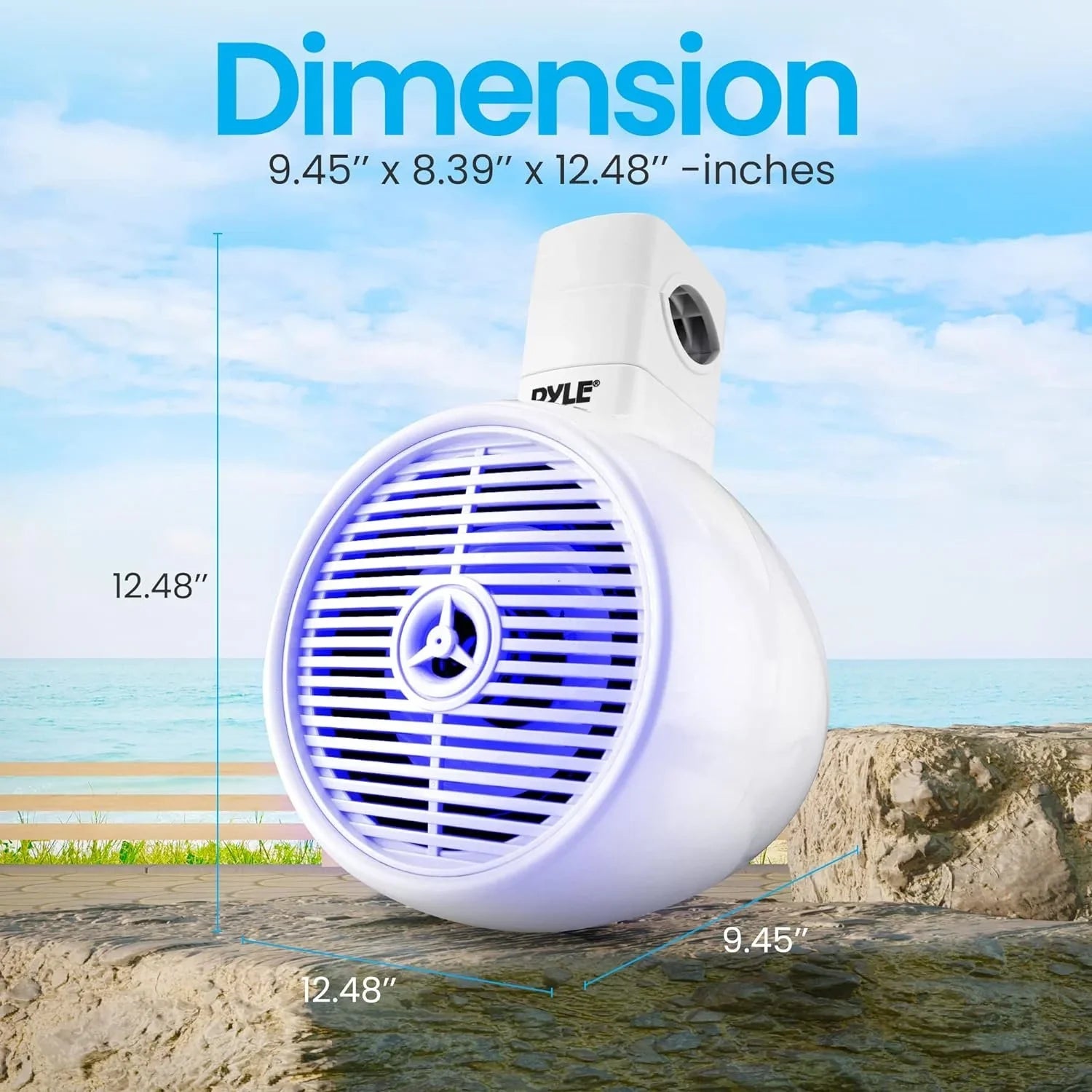6.5" Marine Wakeboard Water Bluetooth Speaker - Single 2-Way Mini Box Speaker System with Built-in LED Lights, White PLMRWKBT65WT