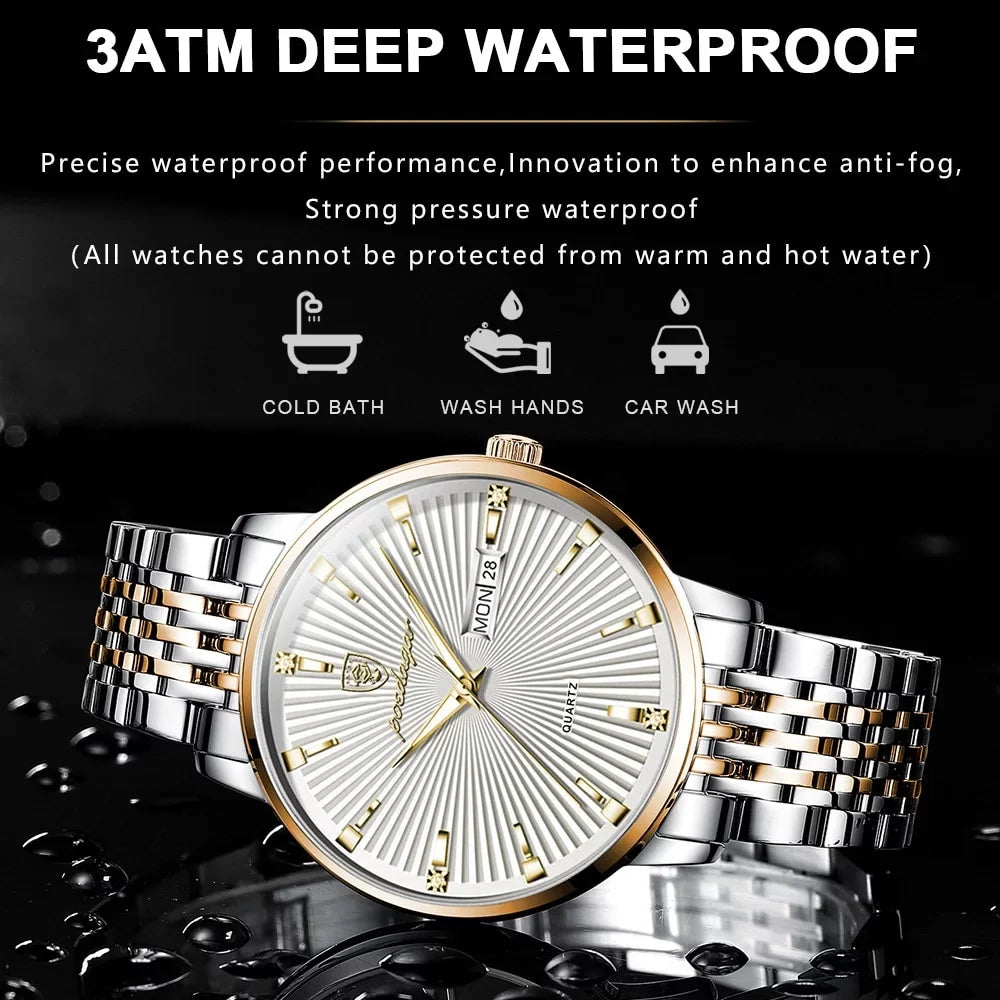 POEDAGAR Luxury Business Men's Watches Ultra Thin Waterproof Luminous Date&Week Stainless Steel Men Watch Quartz Male Clock Gift