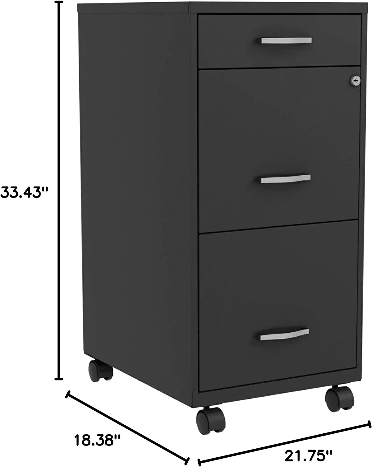 HYHBIBOOM LYS SOHO Box/File/File 3-Drawer Mobile File Cabinet Black 14.3" x 18" x 29.5"