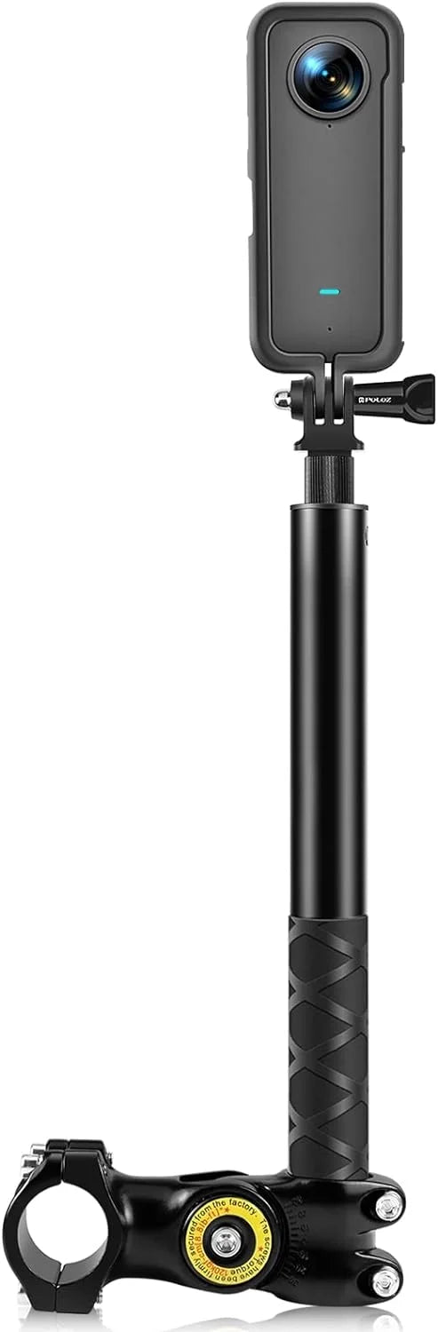 PULUZ Stable Aluminum Motorcycle Bicycle Camera Mount with Monopod Stand Shock-Proof Panora Capture Insta 360