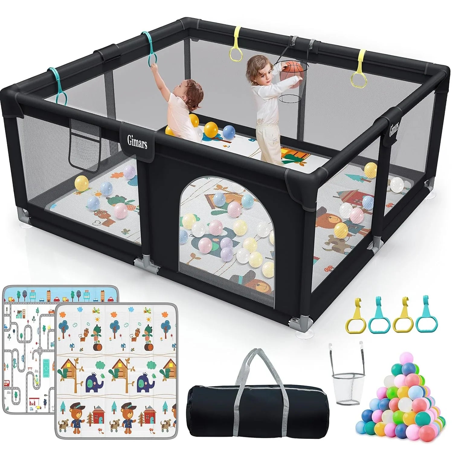 Upgraded 320D Washable Baby Playpen with Padding Mat, 6in1 Large Playpen Toddlers, Sturdy & Safe Playpen with Padded Cotton Top Rod Protecting Babies, Baby Play Yard with Zipper Gate