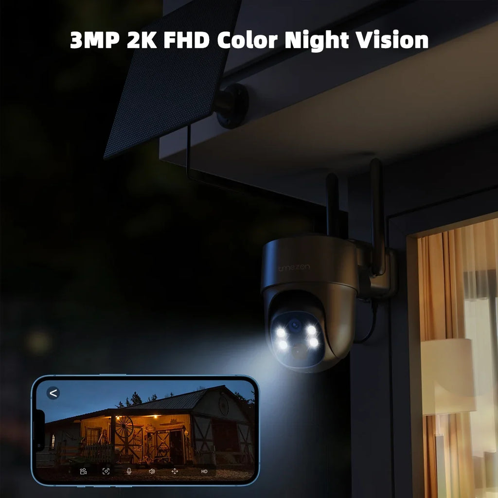 TMEZON 4G LTE Cellular Security Camera Wireless Solar Powered, 3MP WiFi Surveillance Camera with Spotlight Color Night Vision IP66 Waterproof Home Surveillance Camera