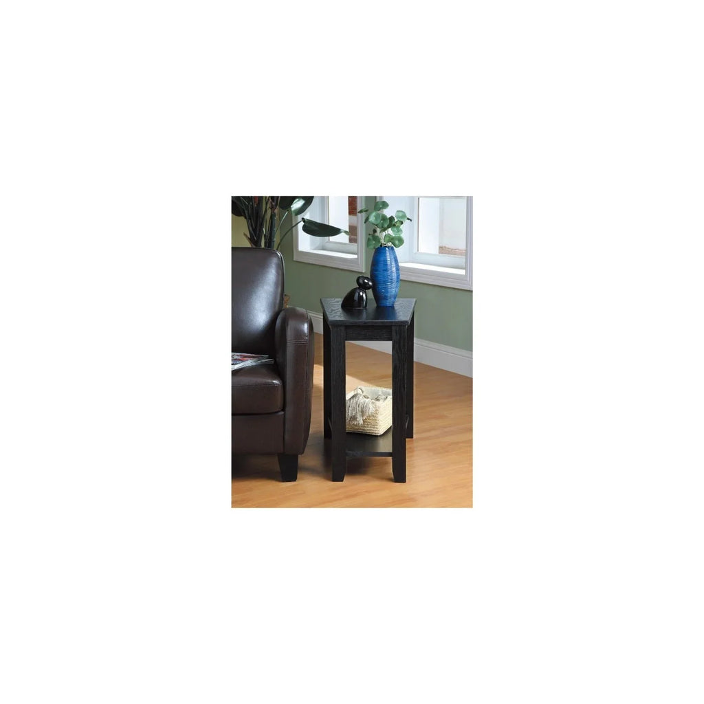 Benzara Wood Wedged Chair Side Table With a Bottom Shelf, Black