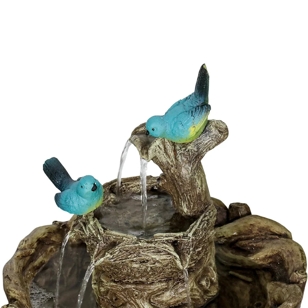 3-Tier Outdoor Water Fountain Bird Bath Patio Fountain Outdoor Stump Like Waterfall Fountain with Birds Decor Freestanding Patio Water Fountain Pump Garden Yard Patio Porch