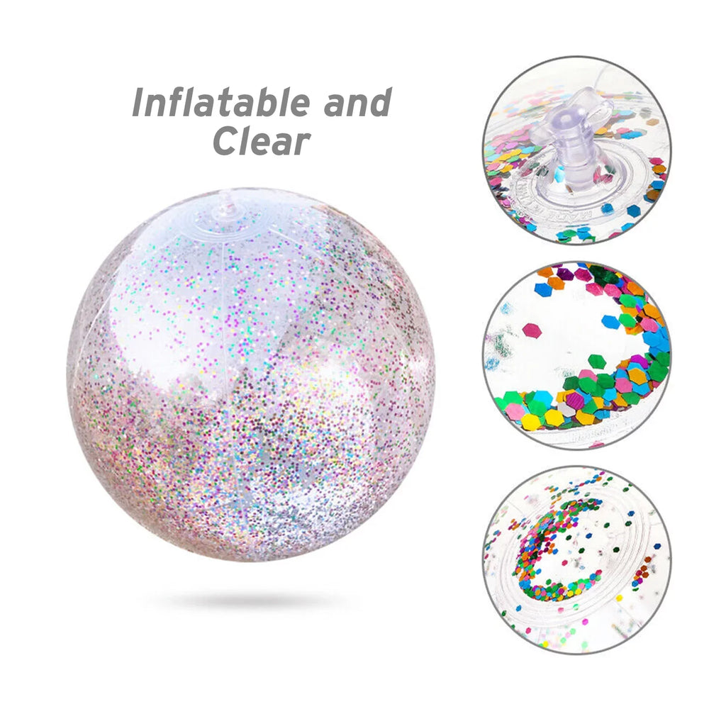 Lina Inflatable Beach Ball Pool Accessory Glitter Confetti 16 & 24 Inch Outdoor Beach Theme Water Sand Toy Beach Party Decoration, Pool Party Supplies Beach Balls -Set of 5 |