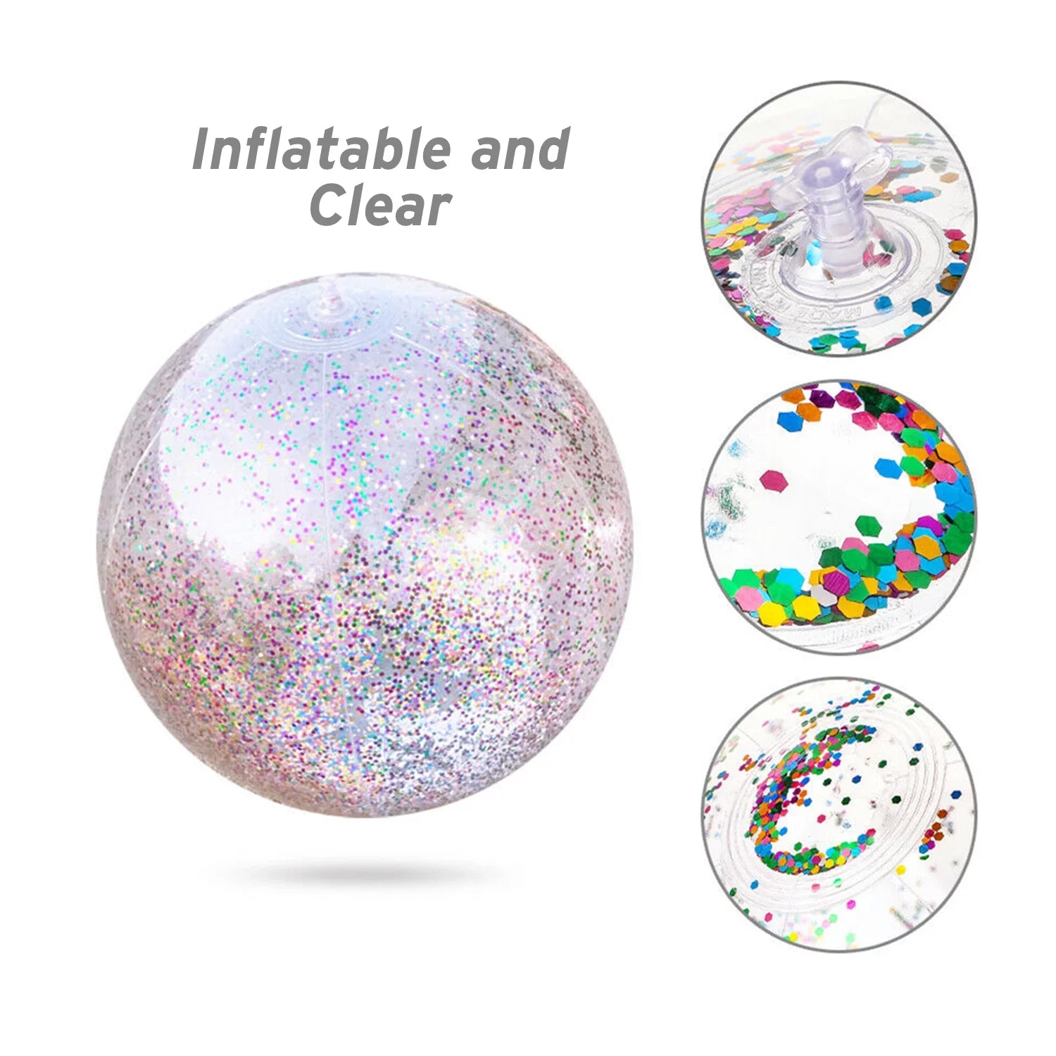 Lina Inflatable Beach Ball Pool Accessory Glitter Confetti 16 & 24 Inch Outdoor Beach Theme Water Sand Toy Beach Party Decoration, Pool Party Supplies Beach Balls -Set of 5 |