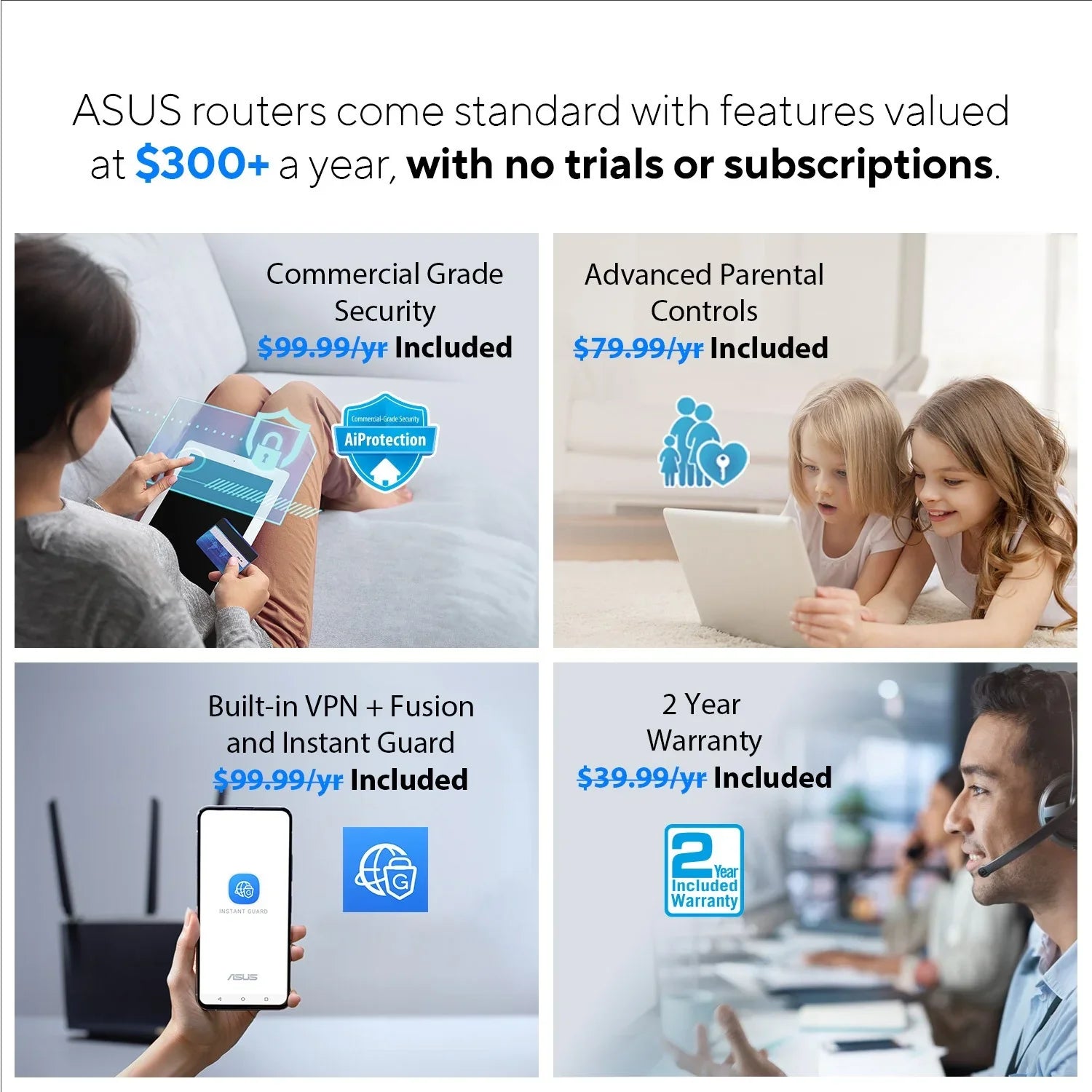 ASUS ZenWiFi AX Whole-Home Tri-band Mesh WiFi 6 System (XT8-WHITE)-2 pack, Protection up to 5,500 sq.ft/6+rooms, 6.6Gbps, 3 SSIDs, life-time free network security and parental controls, 2.5G port