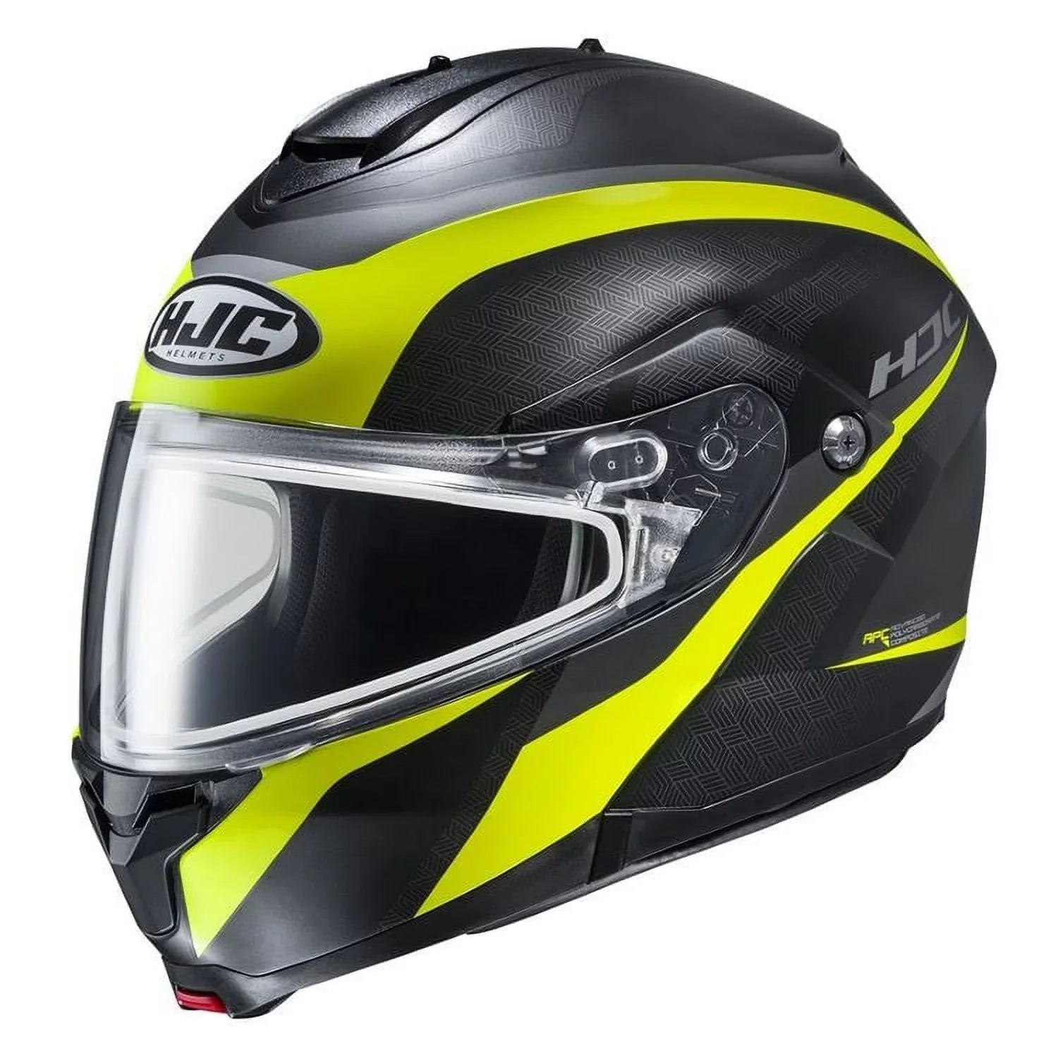 HJC C91 Taly snowmobile helmet with Dual Lens Shield Semi-Flat Hi-Viz Yellow (MC-3HSF) (5XL, Black Semi-Flat Hi-Viz Yell