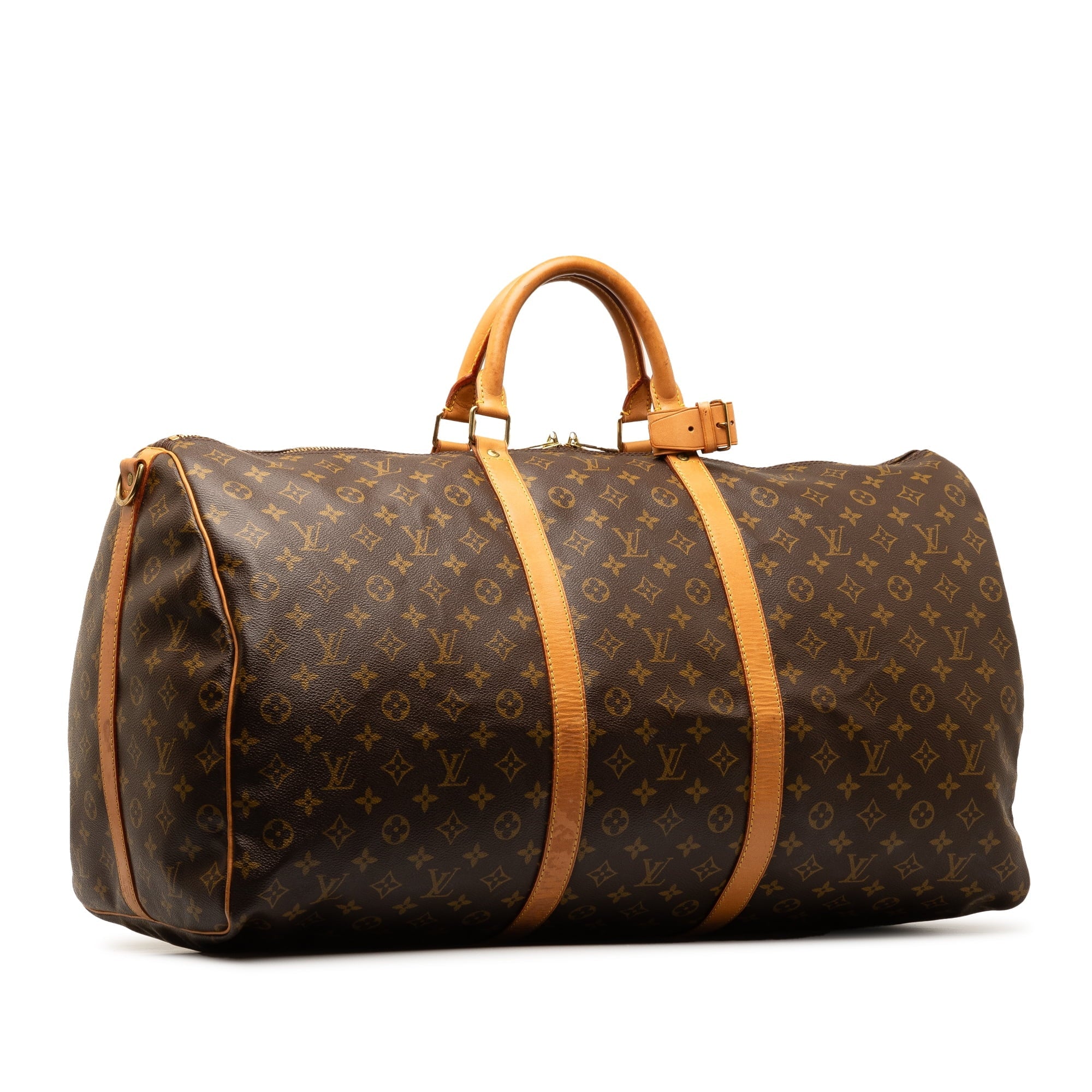 Pre-Owned Authenticated Louis Vuitton Monogram Keepall Bandouliere 60 Canvas Brown Travel Bag WeekenderBag Unisex (Good)