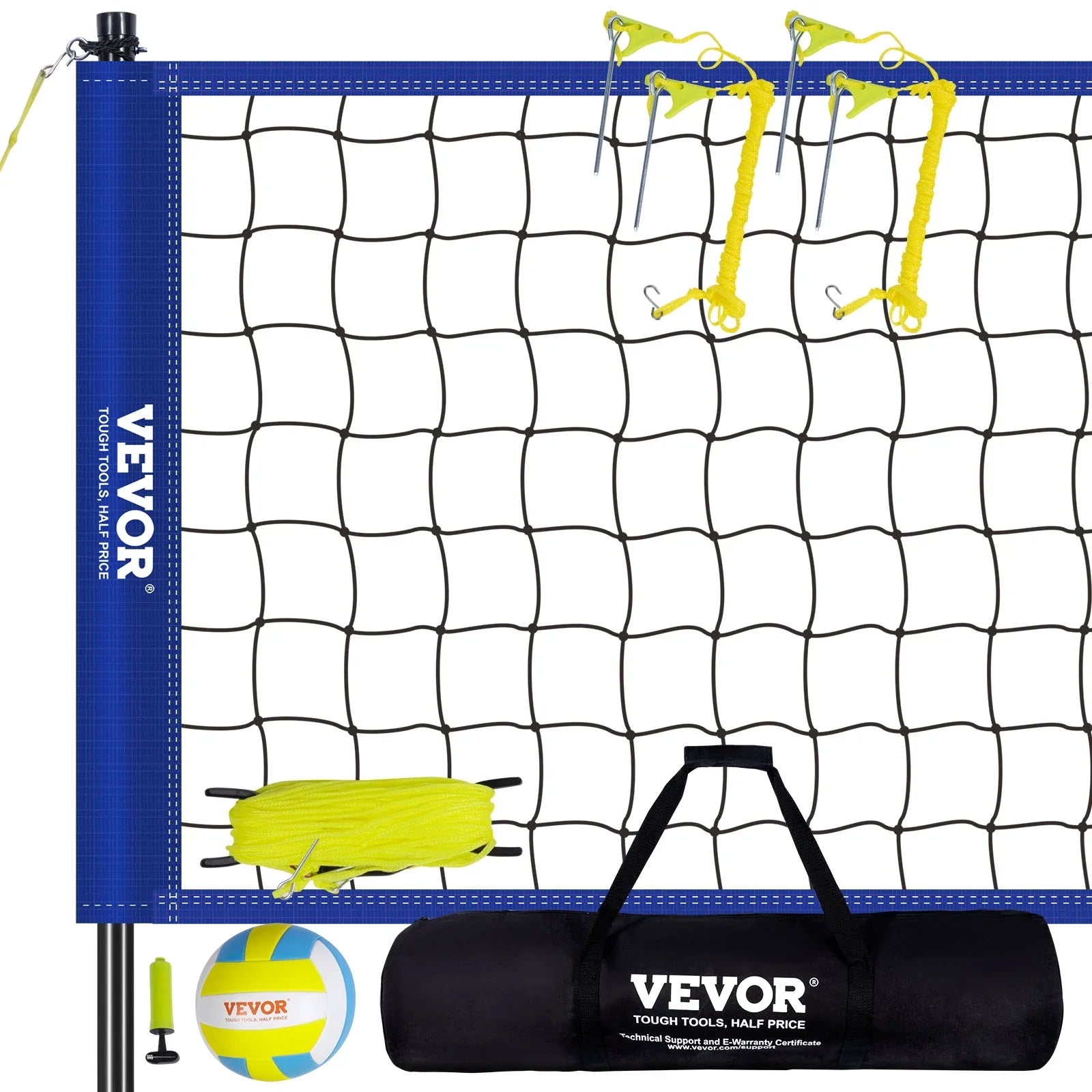 BENTISM 32ft x 3ft Portable Volleyball Net System Adjustable Height Poles with PVC Volleyball, Carrying Bag, Boundary Lines, Steel Poles & Pump Outdoor Sports