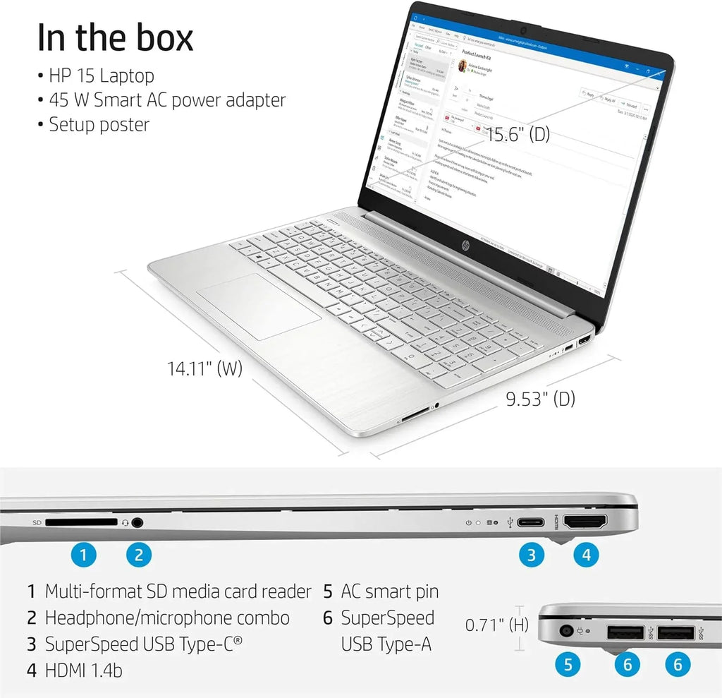 HP 15 15.6" Full HD Business Laptop Computer, Intel 4-core i5-1135G7, 16GB RAM, 512GB PCIe SSD, Iris Xe Graphic, Wi-Fi 6, BT 4.2, Natural Silver, Windows 11 Home