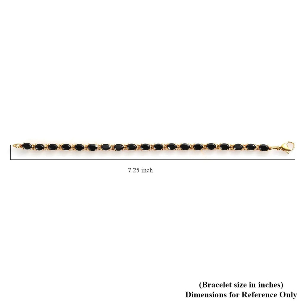 Shop LC Black Spinel Oval Stainless Steel Yellow Gold Ion Plated Bracelet Women Jewelry Size 6.5" Ct 8.49 Birthday Gifts
