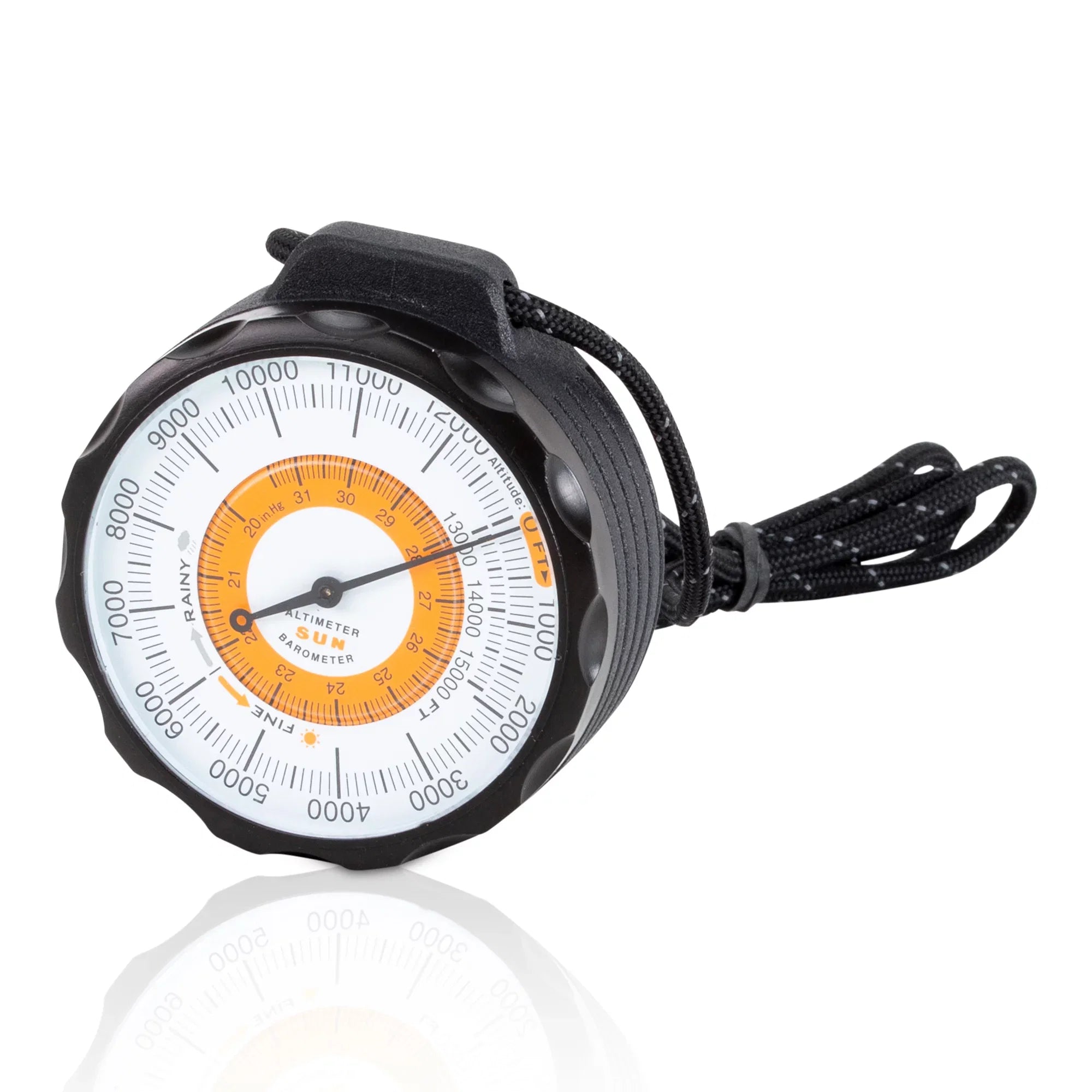 Sun Company Ascent Altimeter - Battery-Free Altimeter and Barometer | -Trend Indicator with Rugged Aluminum Case and Reflective Lanyard | Reads Altitude from 0 to 15,000 Feet