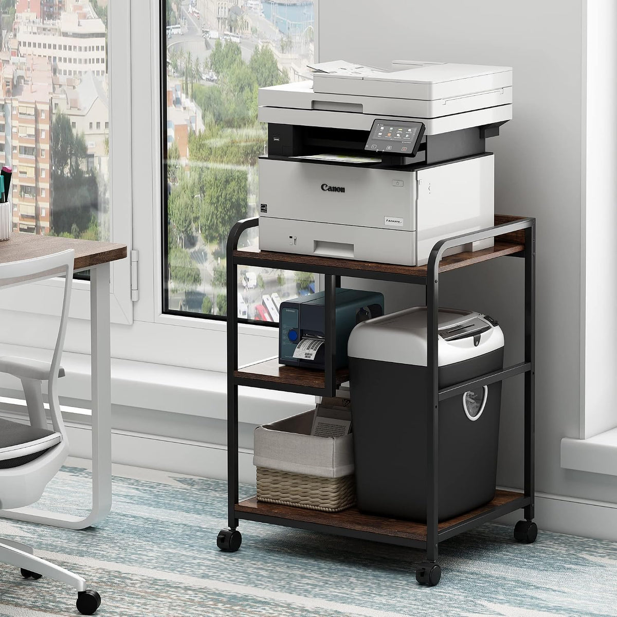 Fannova Large Printer Stand with PC Tower Shelf for Home Office Storage