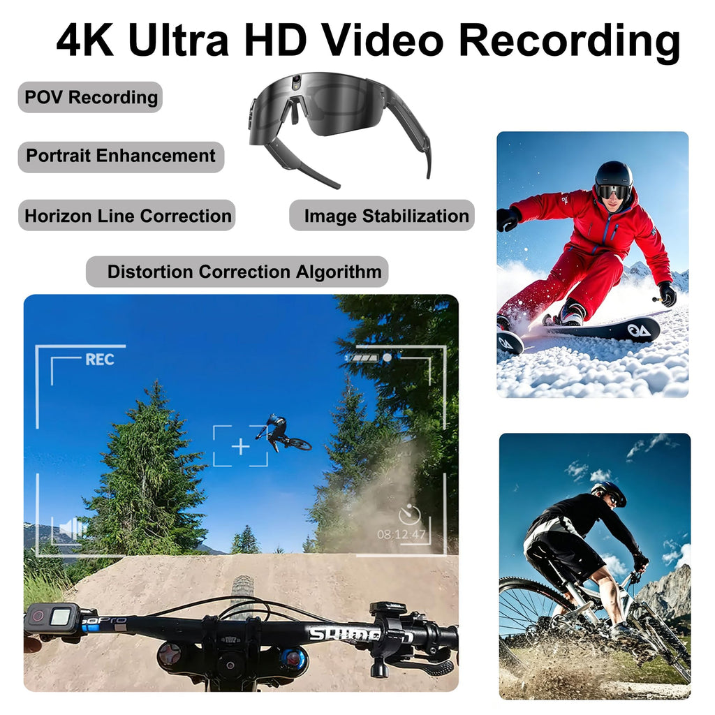 AI Smart Glasses with Camera,4K Video Recording Glasses, AI Voice Assistant,Real-Time Translation,Object Recognition,Bluetooth Sports Sunglasses,IP66 Waterproof for Cycling,Running & Hiking (Blue)