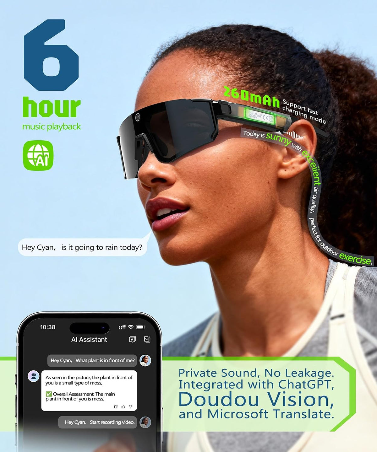 AI Ultra Pro Smart Glasses: 4K Wearable Camera with 6-Axis EIS Stabilization, ChatGPT-4o Voice Assistant, IP66 Waterproof Sport Sunglasses, Dual-Mic ENC Noise Cancelling Obsidian Gray
