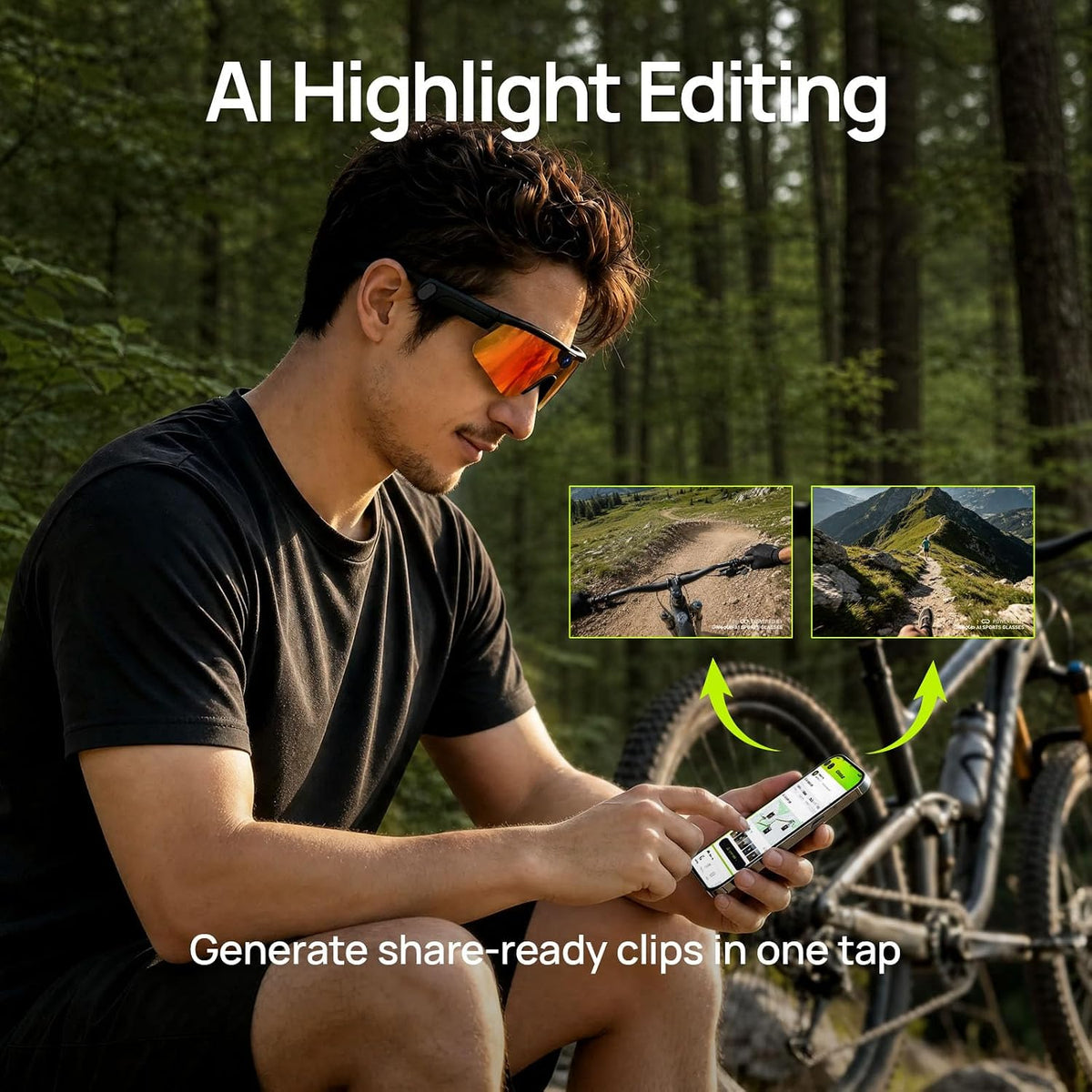 Ranger Smart AI Camera Glasses with ZEISS Lens, 120Â°FOV Recording, Black