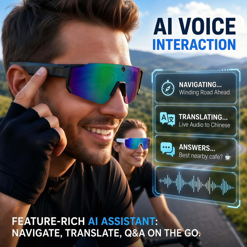 Sport AI Smart Sunglasses with 4K POV Camera (Black/Ice Blue)