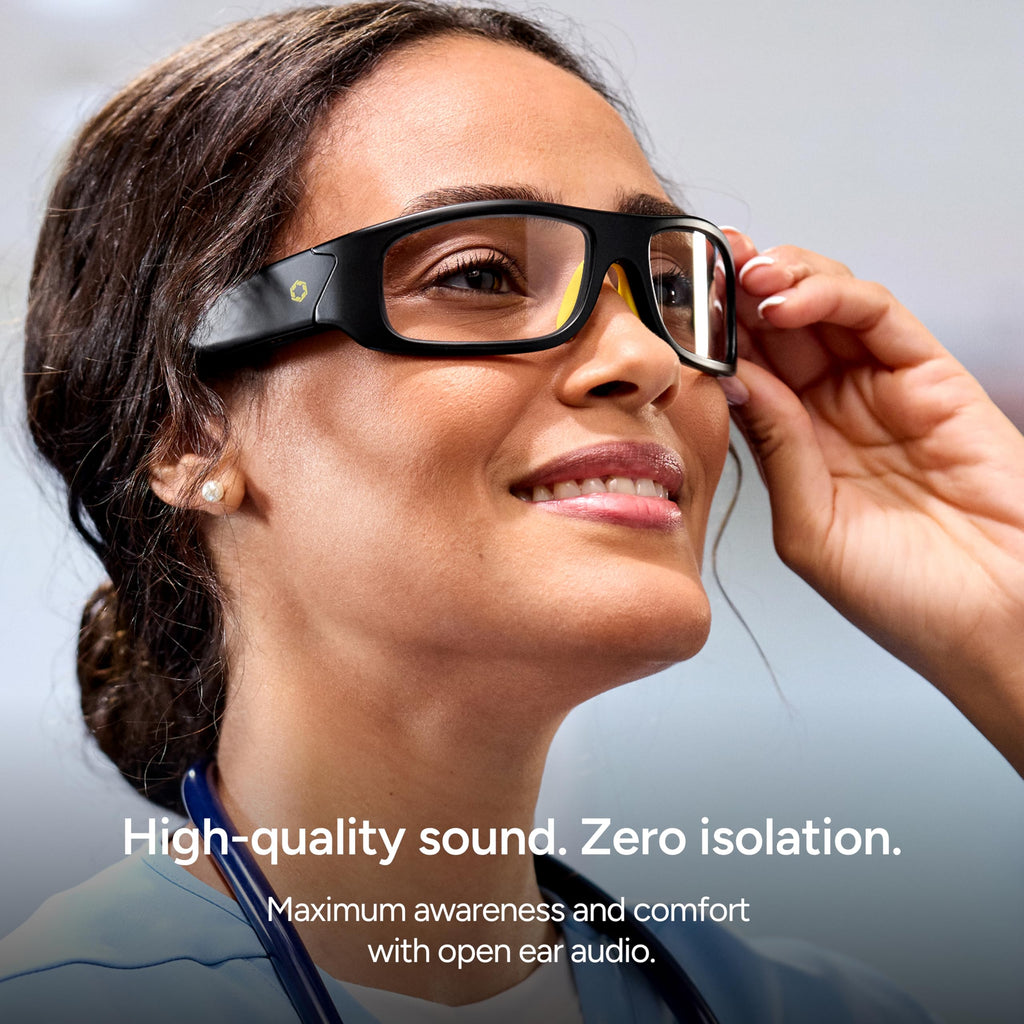 Lucyd Armor Smart Safety Glasses, TR90 Frame, Light Adaptive Lenses, Open Ear Speakers & Microphone - ANSI Z87.1