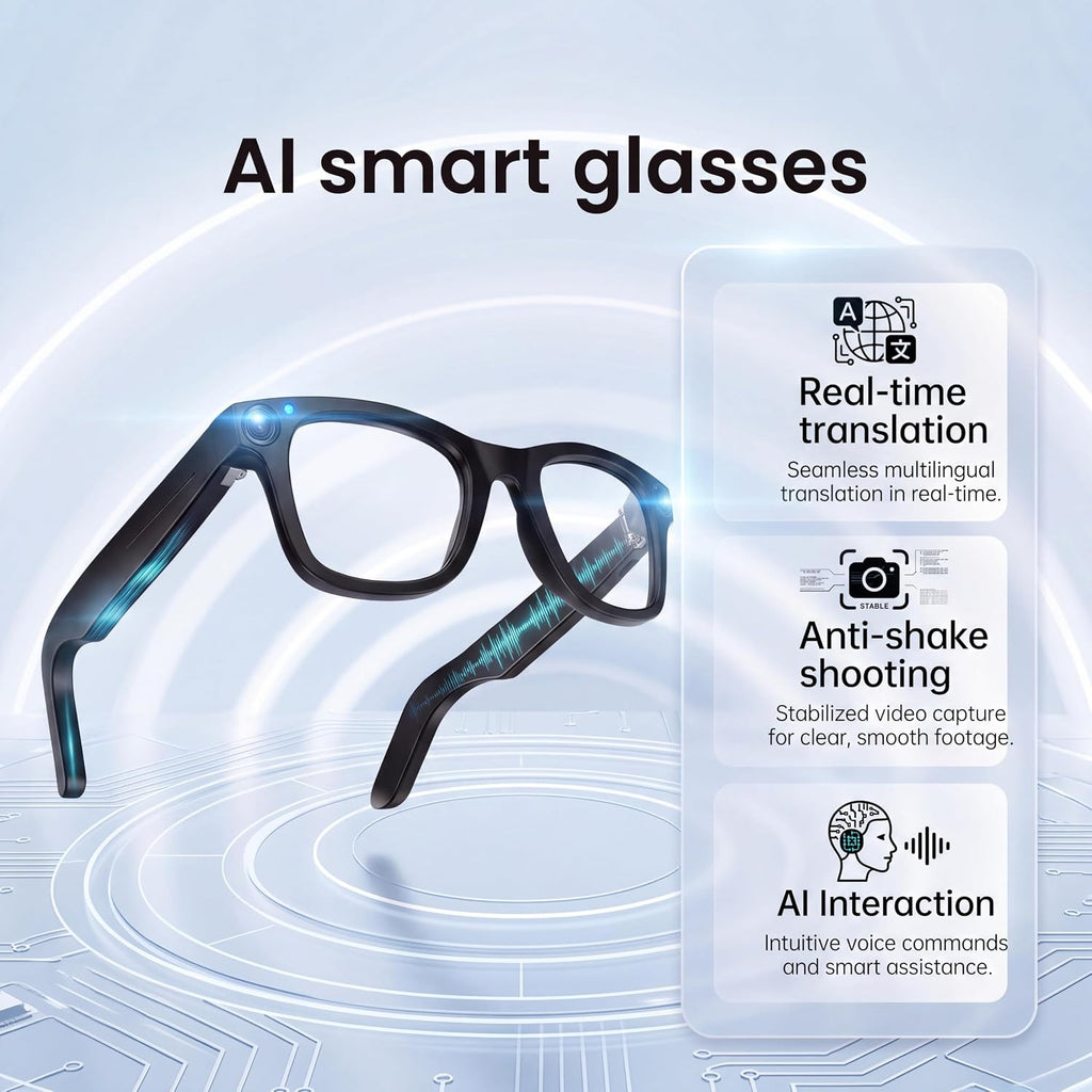 AI Smart Glasses with Camera, 8MP Video Recording Sunglasses AI Translation
