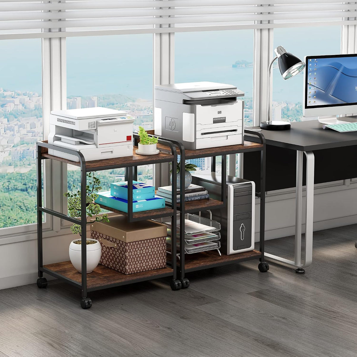 Fannova Large Printer Stand with PC Tower Shelf for Home Office Storage