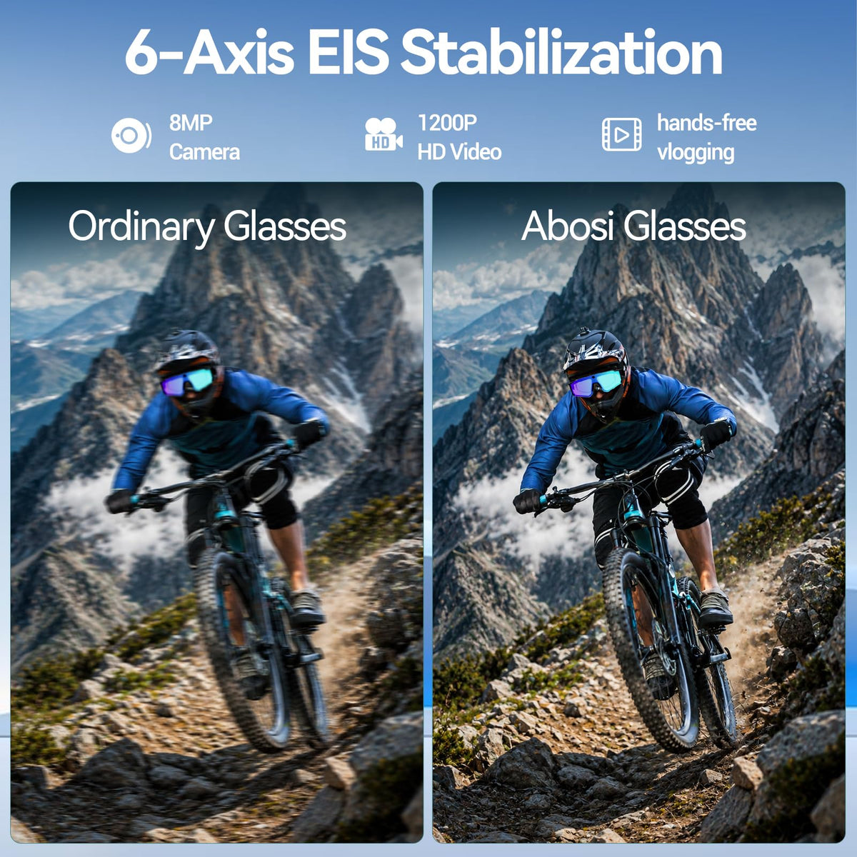 AI Smart Glasses with Camera, ChatGPT & AI Object Recognition, 1200P Video with 6-Axis EIS, Polarized UV400 Sunglasses, Real-Time Translation, IP64 Waterproof for Cycling, Hiking & Vlogging