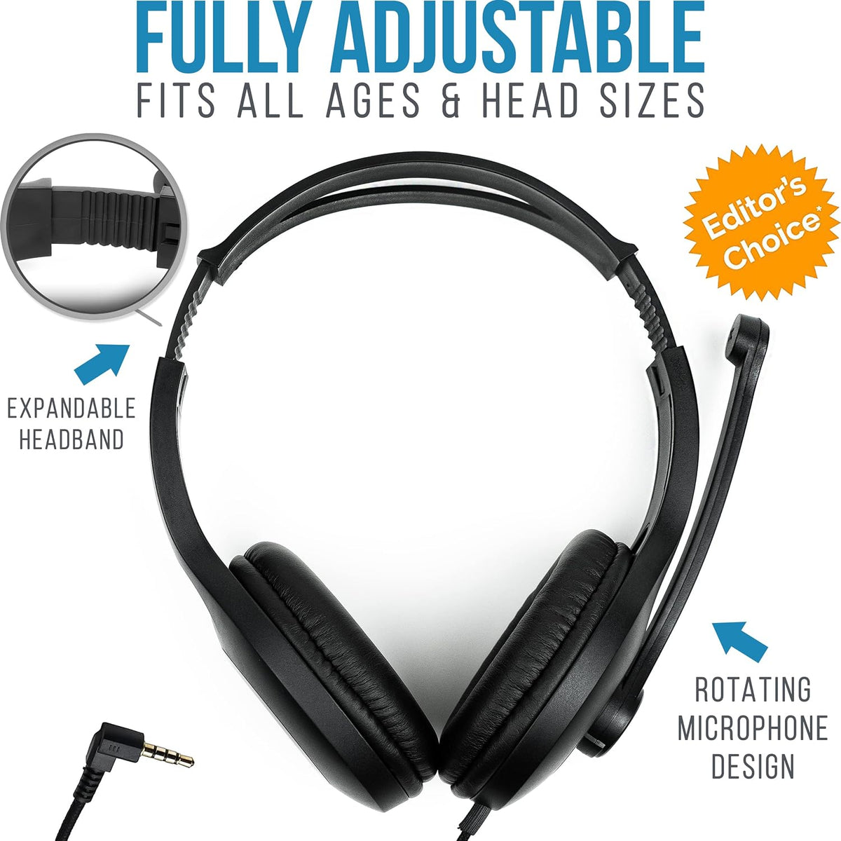 Barks Classroom Headphones with Microphone Bulk 10 Pack (Black, 3.5mm)