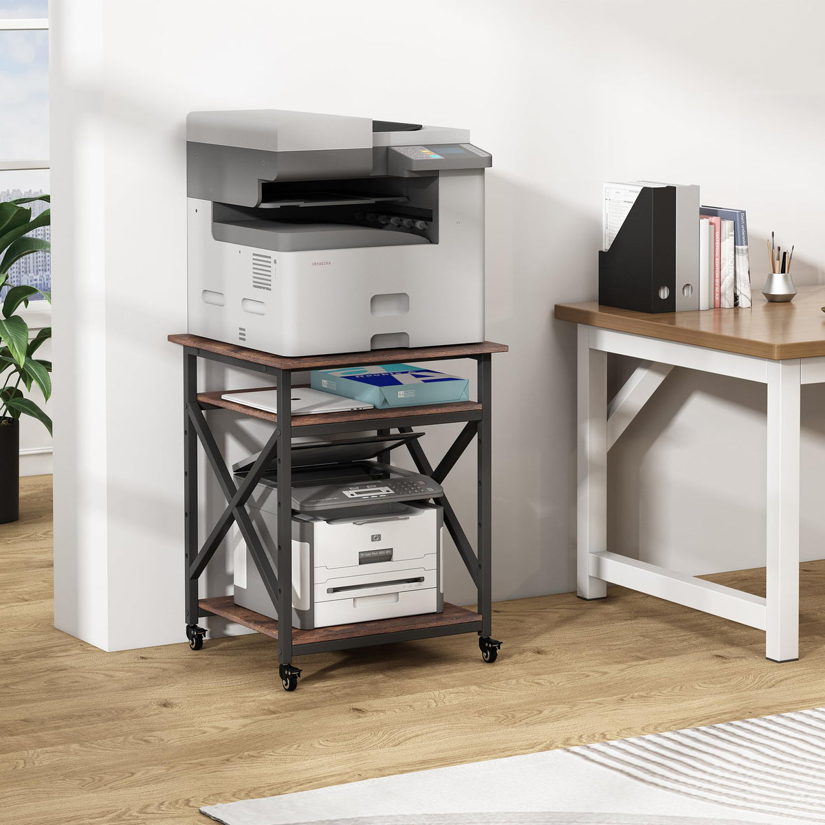 Fannova 23.6"x23.6"x30.1" Large Printer Stand with Adjustable Storage Shelf