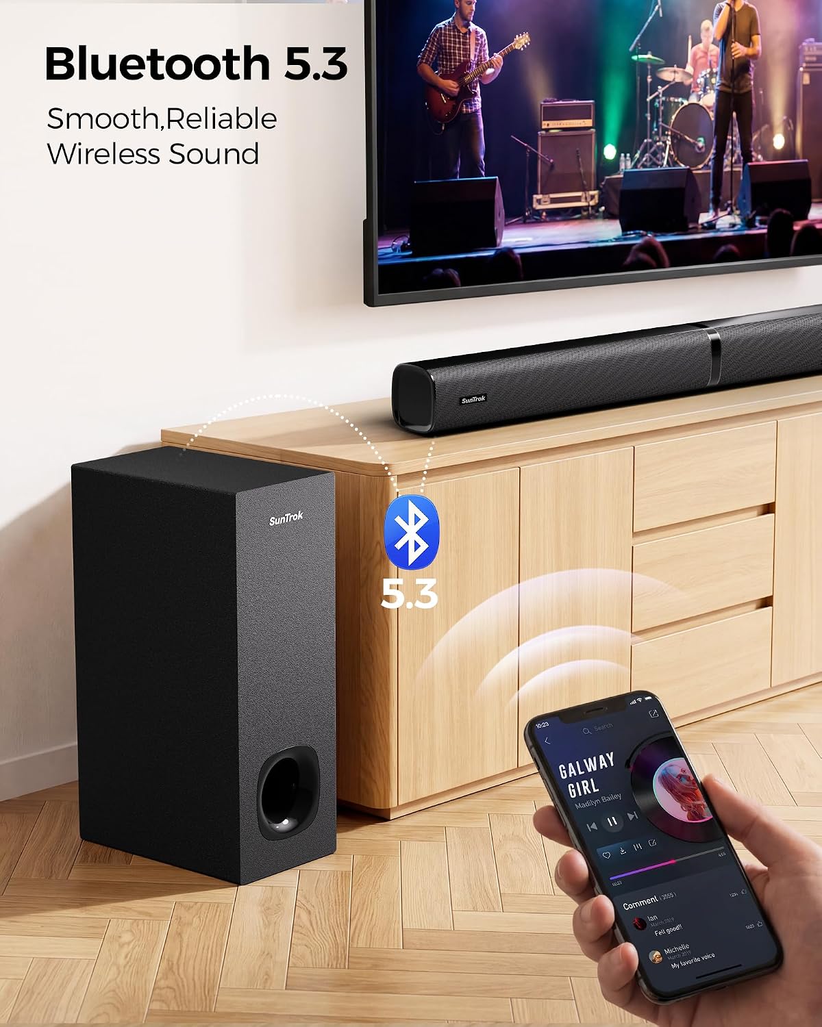 Karaoke Soundbar with Subwoofer for TV and 2 Wireless Microphones