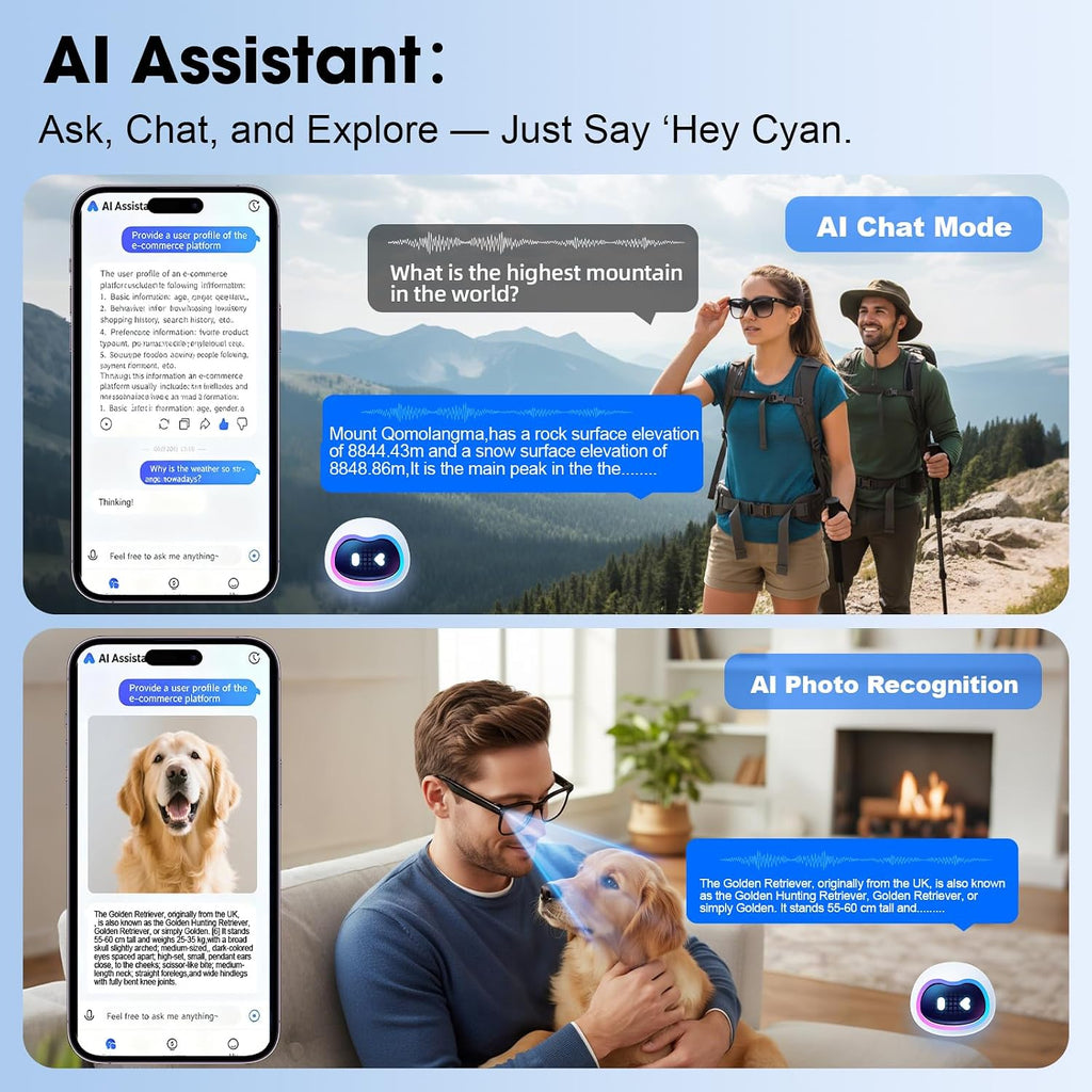 AI Smart Glasses with Camera, 8MP HD Video Recording Glasses, 1200P 30FPS EIS, Voice Assistant, Real-Time Translation, Open-Ear Bluetooth Audio, Clear & Photochromic Lenses, lente con camara