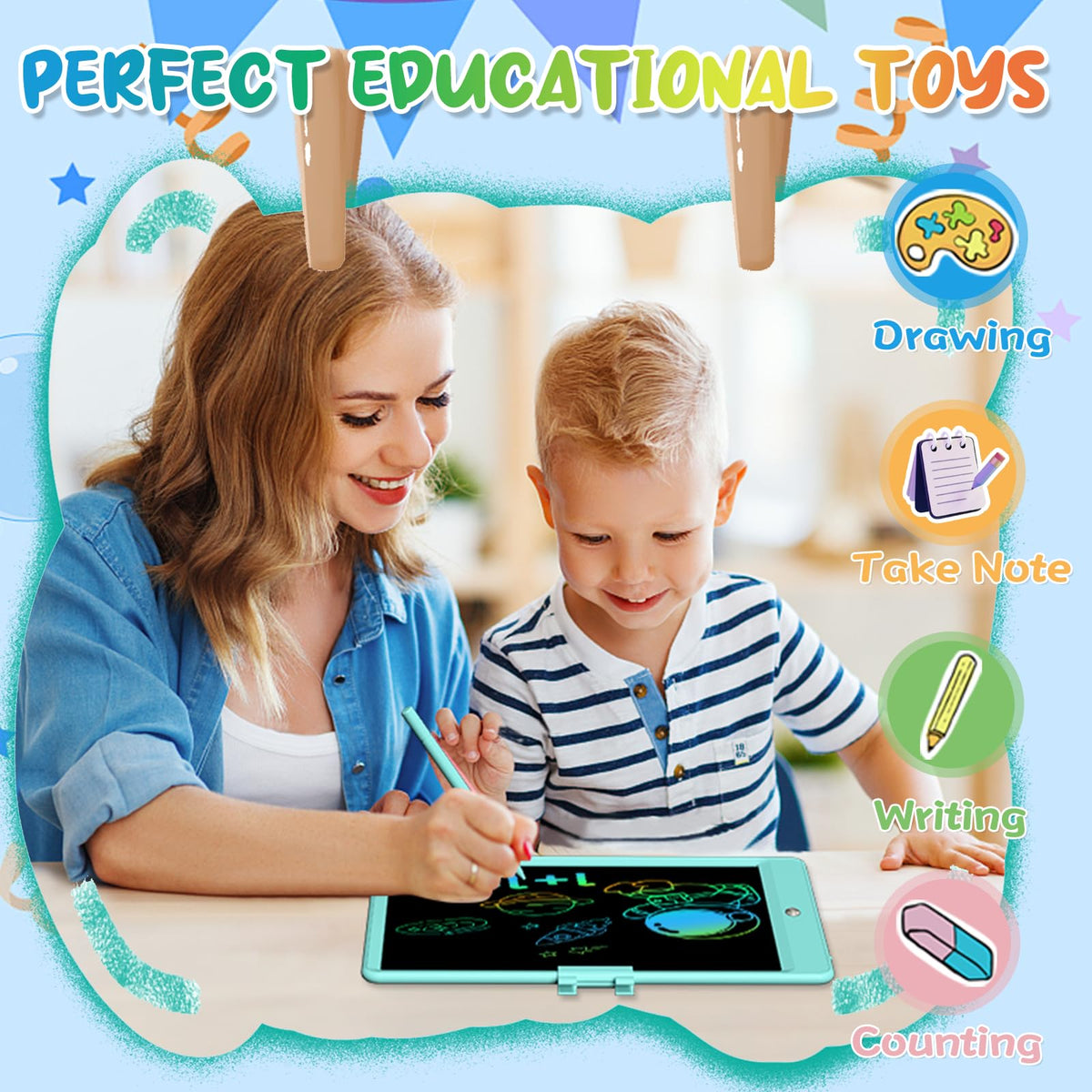 LCD Writing Tablet for Kids 10 Inch Reusable Drawing Tablets for Kids Colorful Writing Board Electronic Drawing Board Educational and Learning Toys for 2-4 Year Old Boys