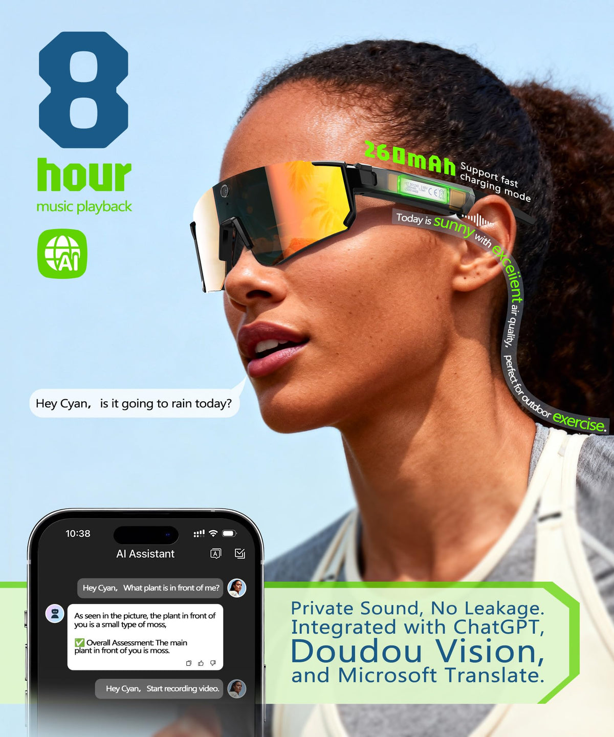 AI Ultra Pro Smart Glasses: 4K Wearable Camera with 6-Axis EIS Stabilization, ChatGPT-4o Voice Assistant, IP66 Waterproof Sport Sunglasses, Dual-Mic ENC Noise Cancelling Obsidian Gray