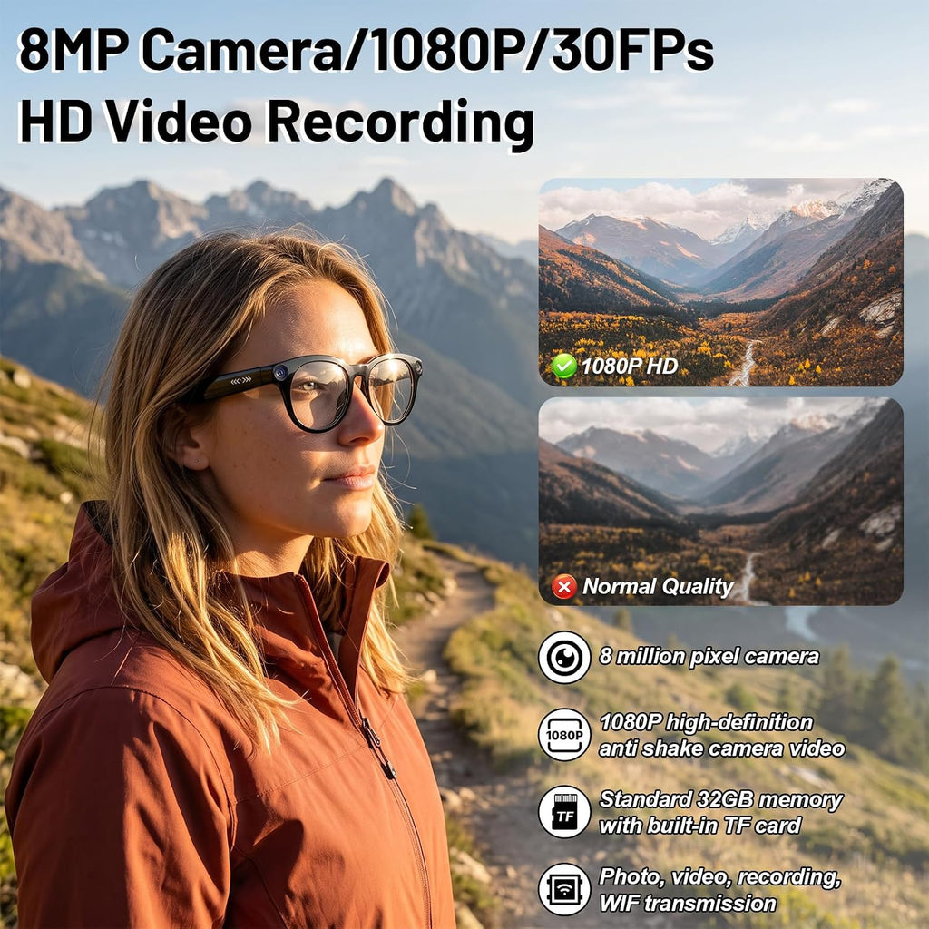 Smart Glasses with Camera,8MP 1080P Video Camera for Men Women