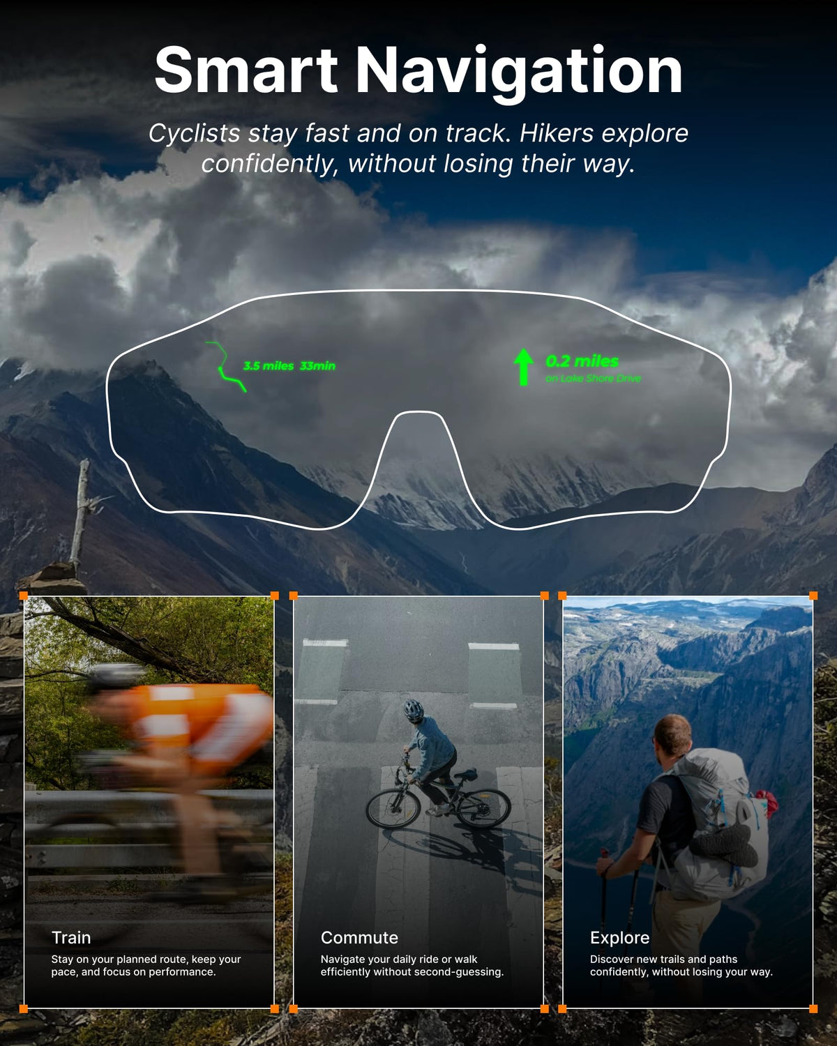 HUD Display Sports Glasses, for Cycling and Hiking, Real-Time Display, Smart Navigation, Proactive AI Alerts