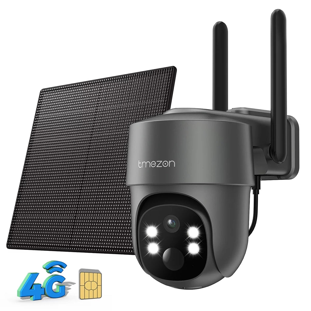 TMEZON 4G LTE Cellular Security Camera Wireless Solar Powered, 3MP WiFi Surveillance Camera with Spotlight Color Night Vision IP66 Waterproof Home Surveillance Camera