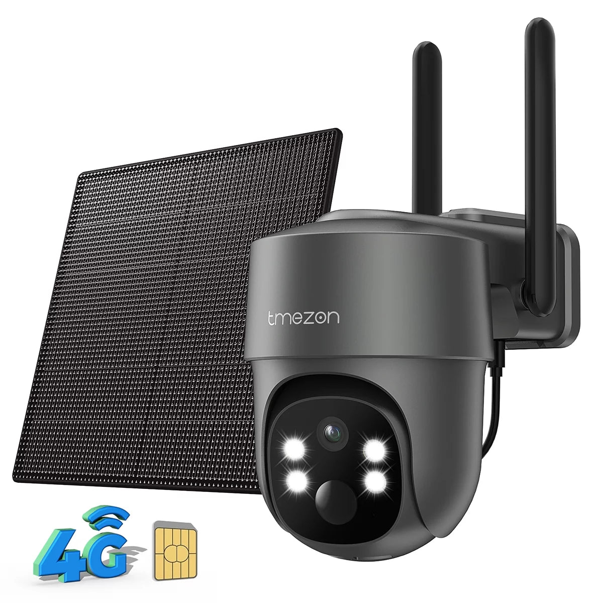 TMEZON 4G LTE Cellular Security Camera Wireless Solar Powered, 3MP WiFi Surveillance Camera with Spotlight Color Night Vision IP66 Waterproof Home Surveillance Camera