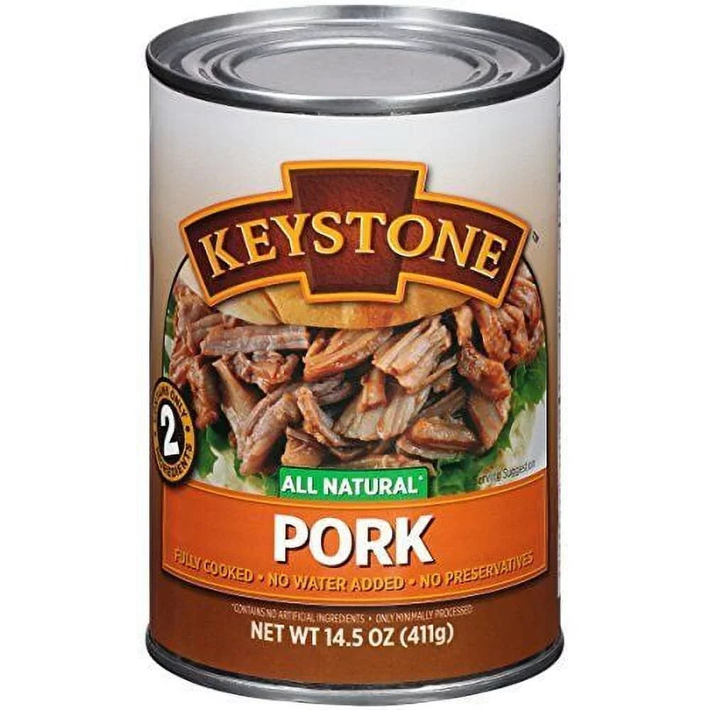 (12 Pack) Keystone All Natural Pork 14.5 oz Can Emergency Survival Food For Camping Hiking and Backpacking Ready to Eat- Pack of 12 Cans