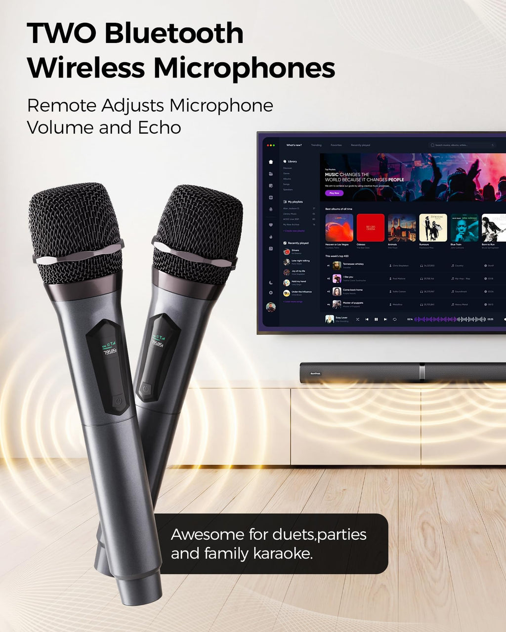 Karaoke Soundbar with Subwoofer for TV and 2 Wireless Microphones