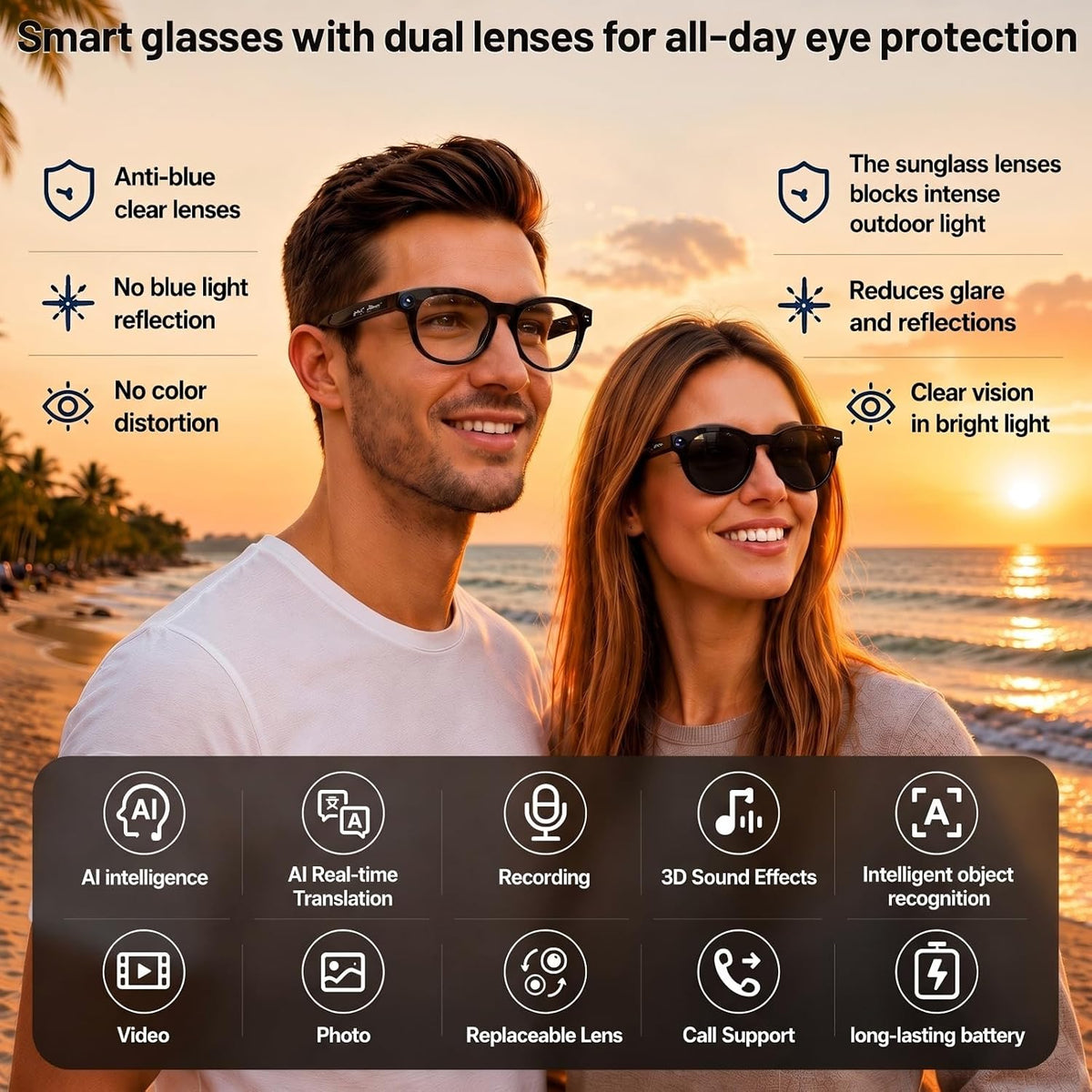Smart Glasses with Camera,8MP 1080P Video Camera for Men Women