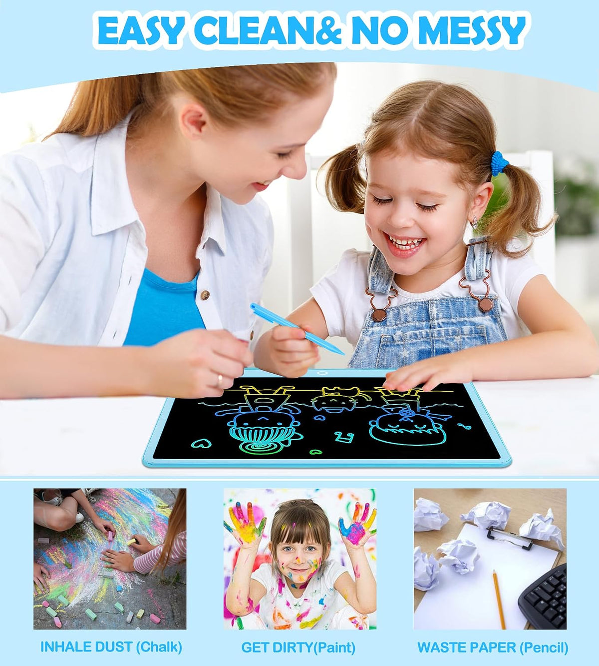 LCD Writing Tablet Doodle Board, 16inch Colorful Drawing Tablet Writing Pad, Kids Travel Essentials, Toddler Toys for 3 4 5 6 7 8 Year Old Girls Boys- Christmas and Birthday Gifts