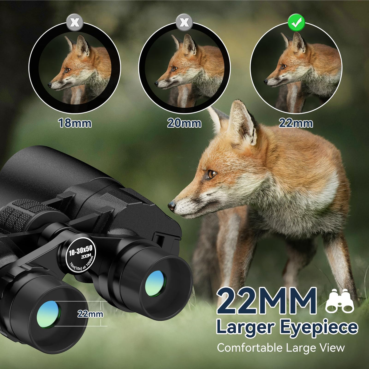 MLight 10-30X50 Zoom Binoculars for Adults, High Powered Military Binoculars for Bird Watching, Hunting, Outdoor, Hiking, Concerts Large View, Waterproof, BK7 Prism, FMC Lens, Low Light Night Vision