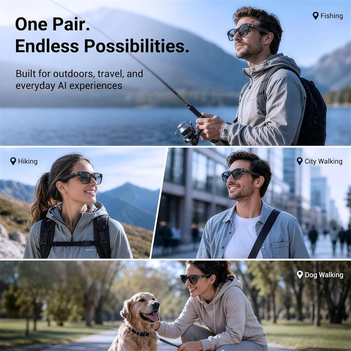 AI Smart Glasses with Camera, Bluetooth Glasses with HD Photo & Video Recording, EIS Anti-Shake, AI Translation & Object Recognition, Open-Ear Audio, Photochromic Lenses for Travel & Vlog