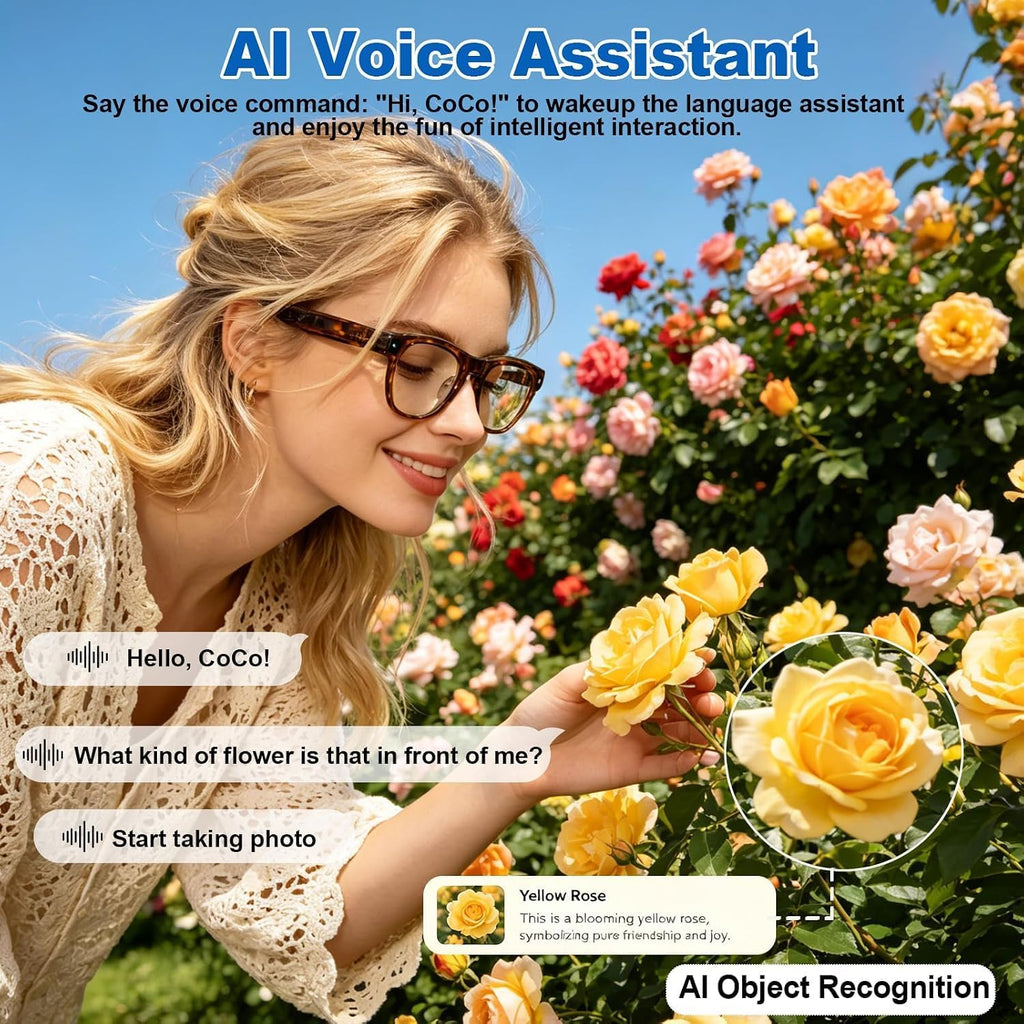 AI Smart Glasses with 8MP Camera, HD Photo & Video, Real-Time Translation, AI Assistant & Object Recognition, Photochromic Lenses, Bluetooth 5.4 Calls & Music, IP65 Waterproof, 7-8Hr Battery