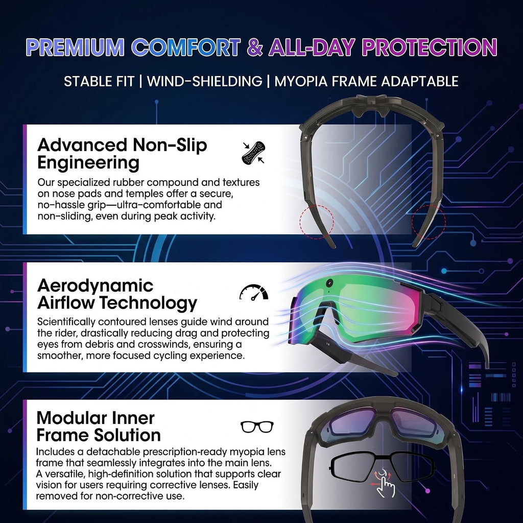 AI Smart Glasses with Camera, Bluetooth Sunglasses for Sports-Blue