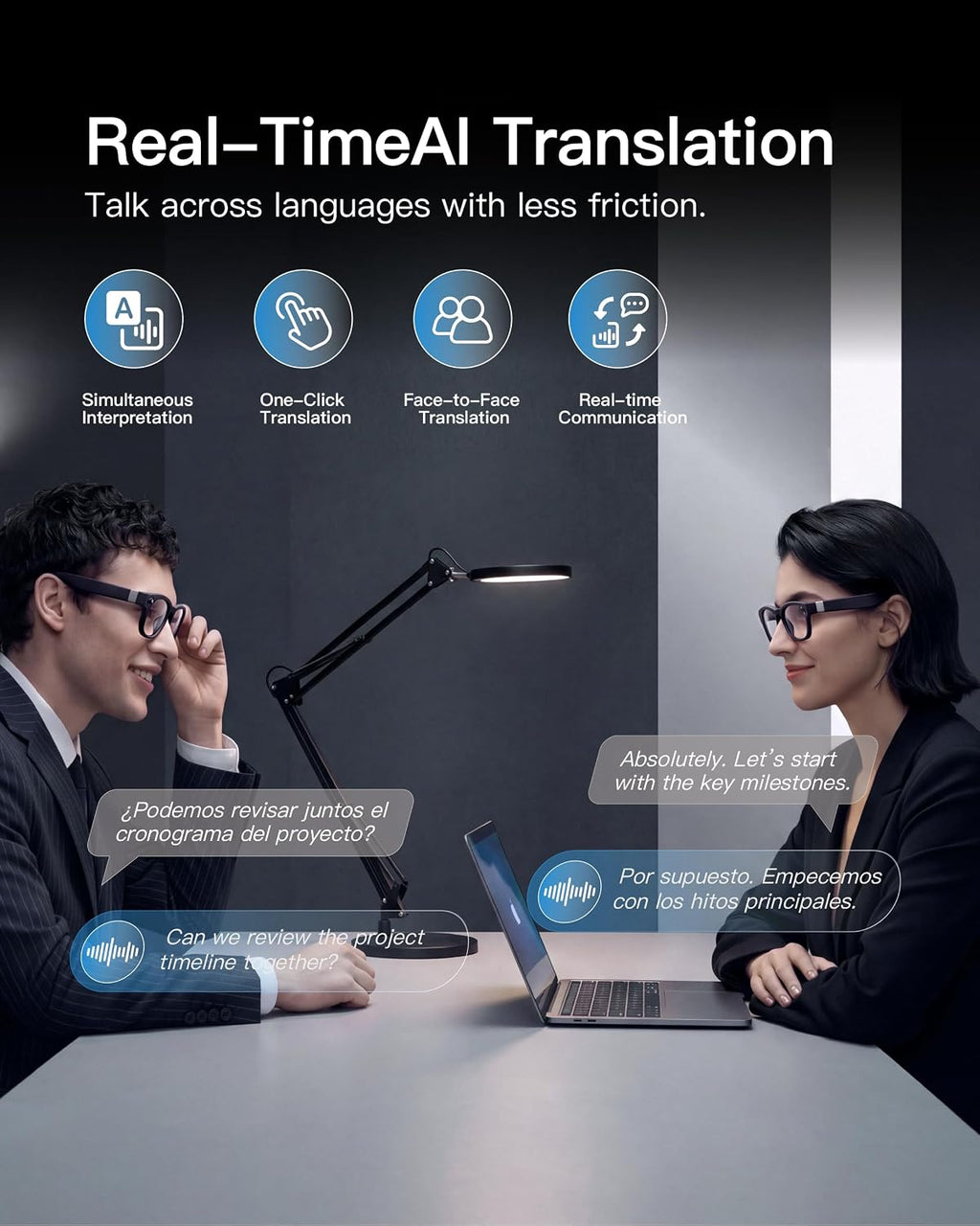 AI Smart Glasses, 8MP Camera, 16GB Storage, Real-Time Translation