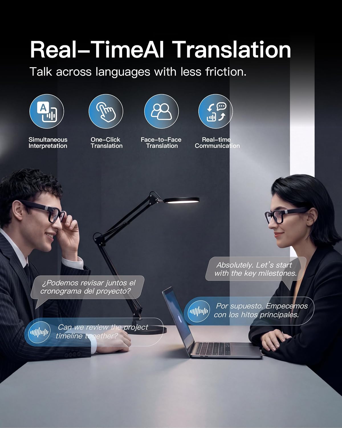 AI Smart Glasses, 8MP Camera, 16GB Storage, Real-Time Translation